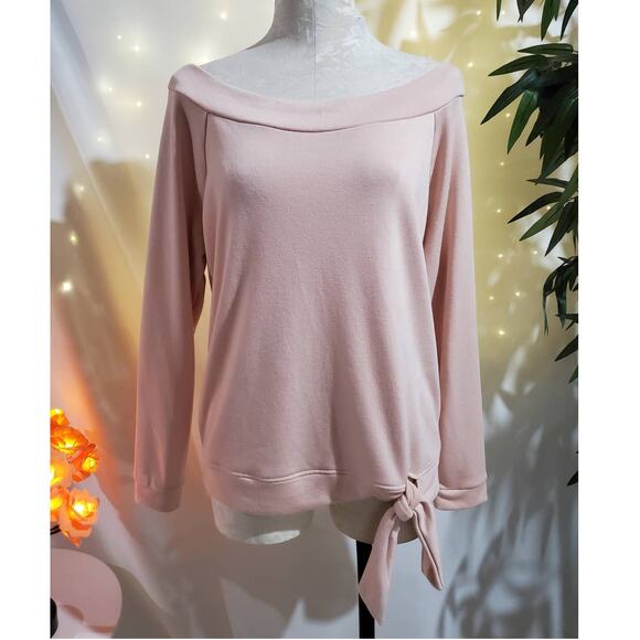 GF Collection NWOT Boat Neck Tie Hem Sweatshirt Womens Size L Soft Light Pink - Picture 1 of 8